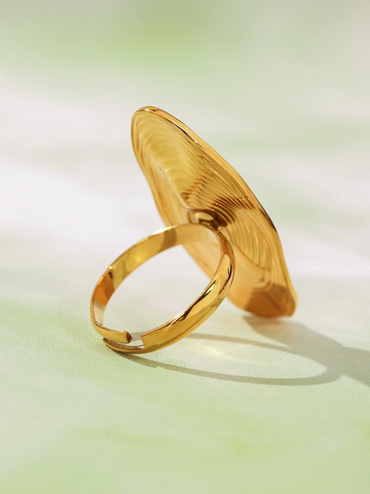 Adjustable Stainless Steel Chunky Rings For Women 18k Gold Plated With Shell Bead Waterproof No Tarnish Women's Large Oval Ring