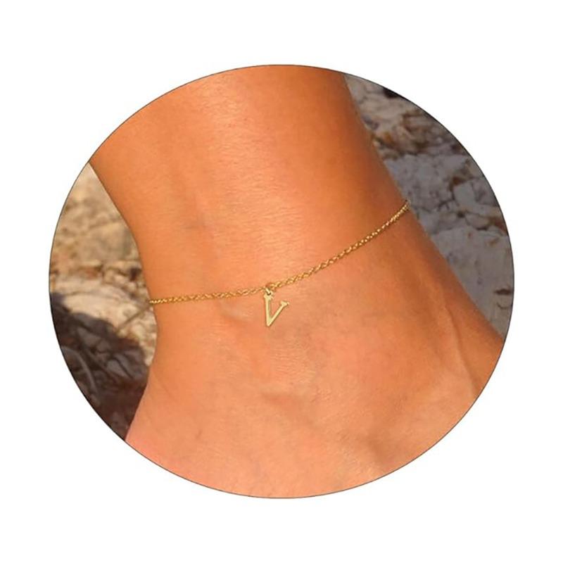Semplice Collana con Lettera Impermeabile Placcata Oro 14K. Bracciale Compatto con 26 Lettere in Stile Femminile.