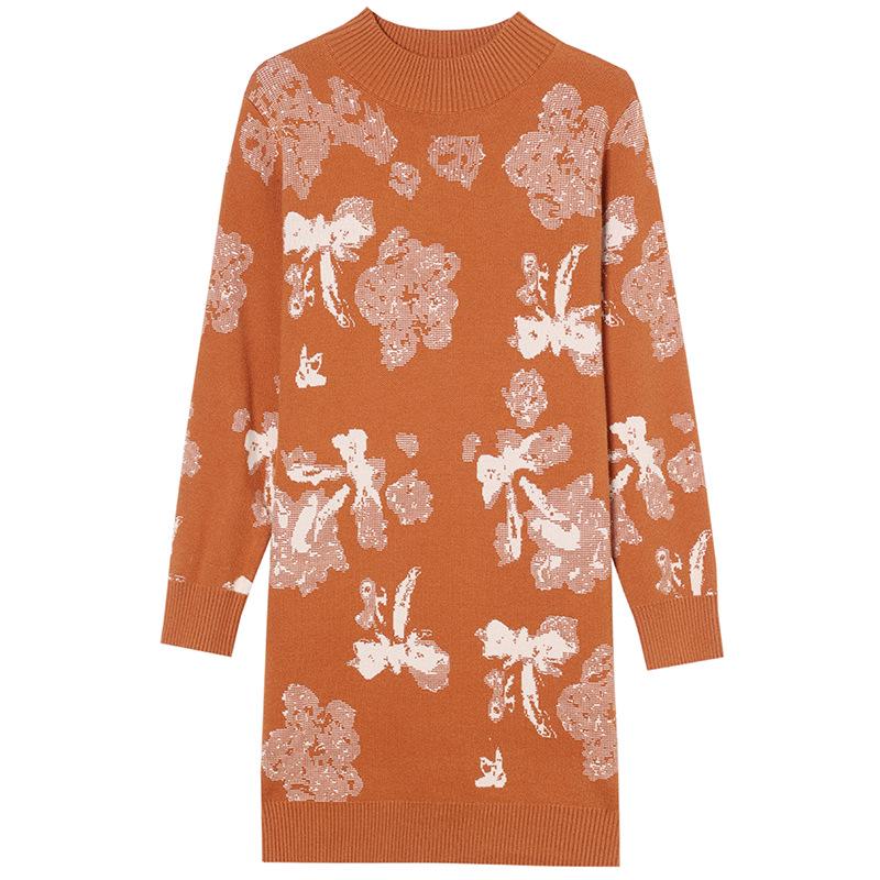 Hengyuanxiang Thickened Medium-Length Sweater Dress - Semi-High Neck, Hip-Covering Base Layer for Autumn/Winter.