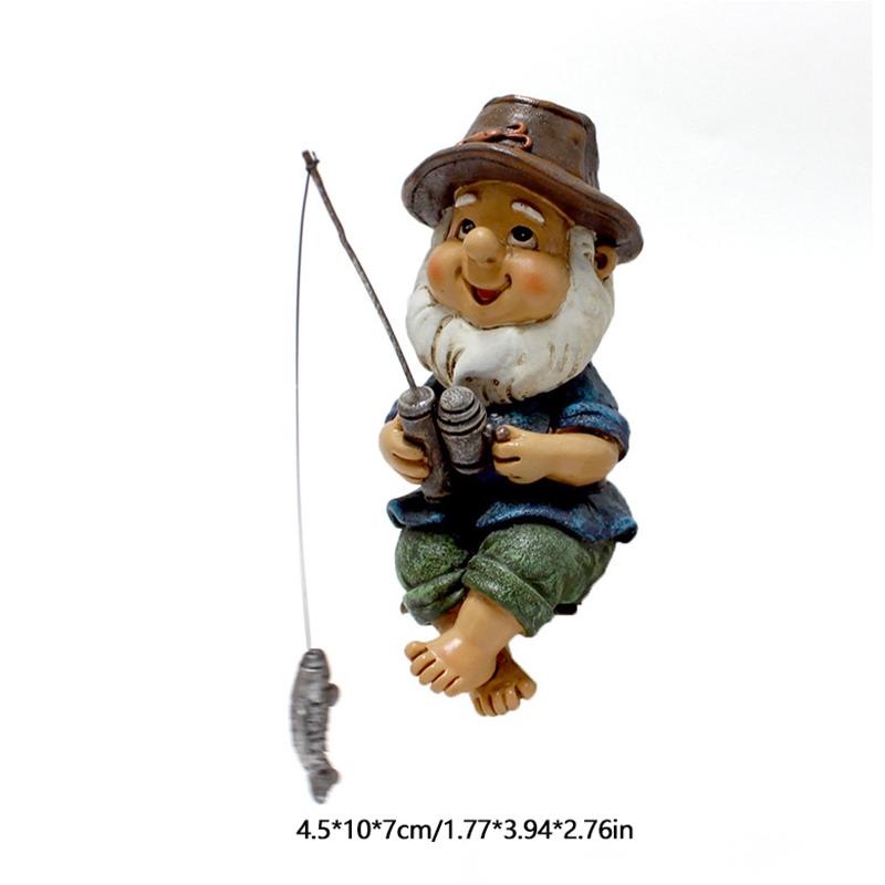 Gnomo da Pesca Seduto Divertente Resina Resistente ai Raggi UV Decorativo da Esterno Giardino Prato Statua di Gnomo per Cortile Prato Decorazione Giardino