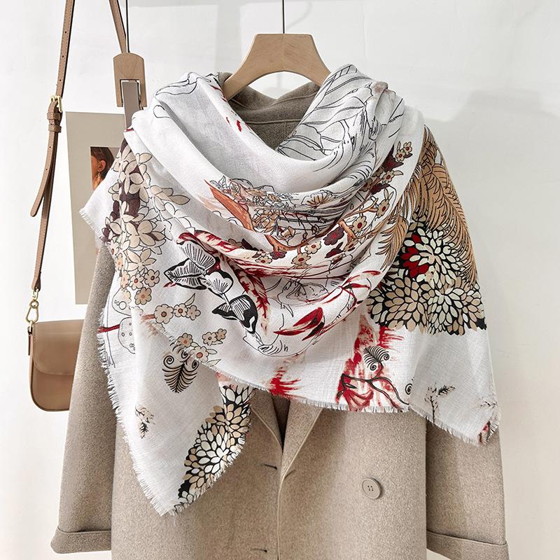 Trendy sweet literary and artistic style printed silk scarf female elegant fashion temperament thin air-conditioned room scarf