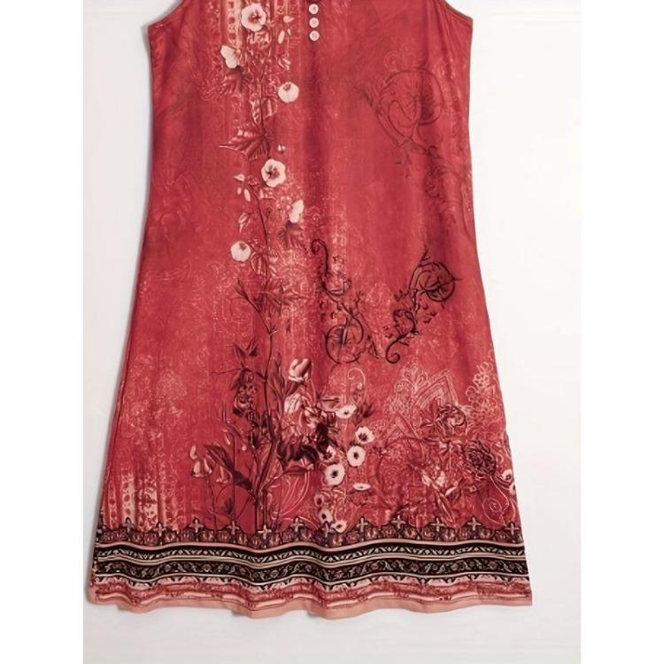 Women Casual Midi Dress Notched Neck Floral Print Sleeveless Clothing