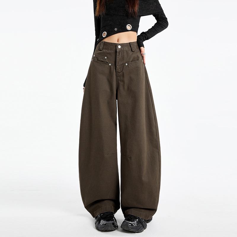 

Women s Coffee Wide-Leg Jeans: Curved Cut, 2025 Fall/Winter, Loose, Slimming, Versatile, Floor-Length. Medium
