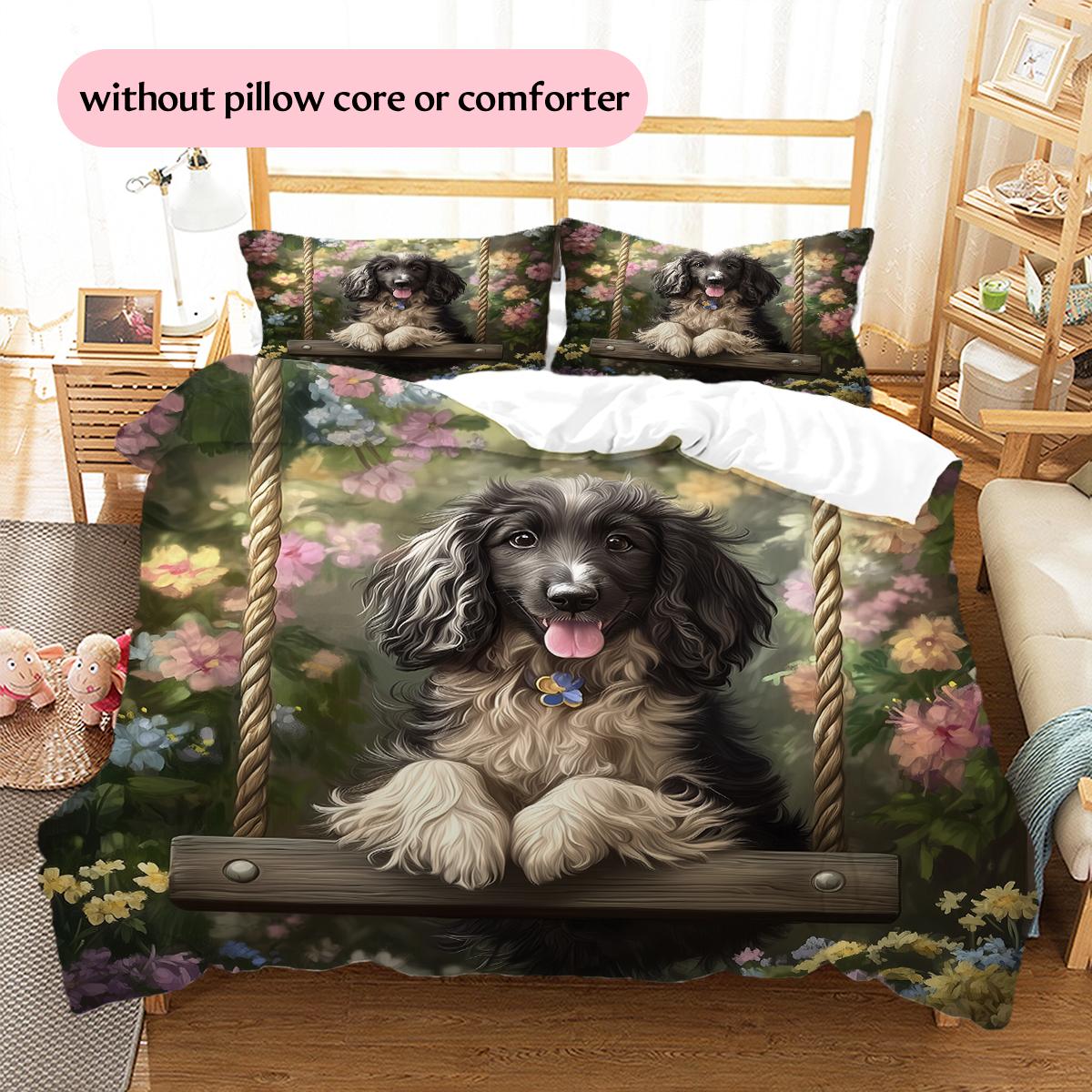 Afghan Hound and garden Pattern Bedding Home Decoration Birthday Gift (1 * duvet cover + 2 * pillowcase, without core) 135x200cm