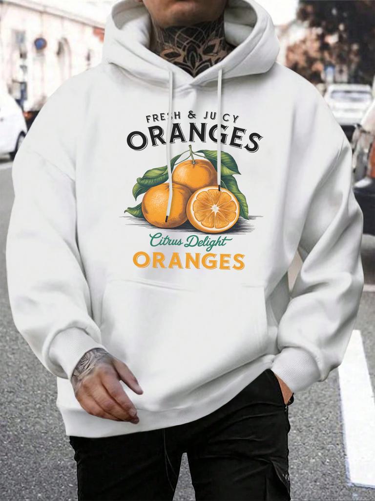 Fresh Juicy Oranges Fruit Printing Hoodiy Men Loose Pocket Hoodies Casual All-Match Clothes Fleece Comfortable Pullovers