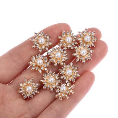 10PCS 16mm Rhinestone Snowflake Buttons DIY Craft Flatback Plating Pearl Buckle Clothing Decoration Hairpin Accessories