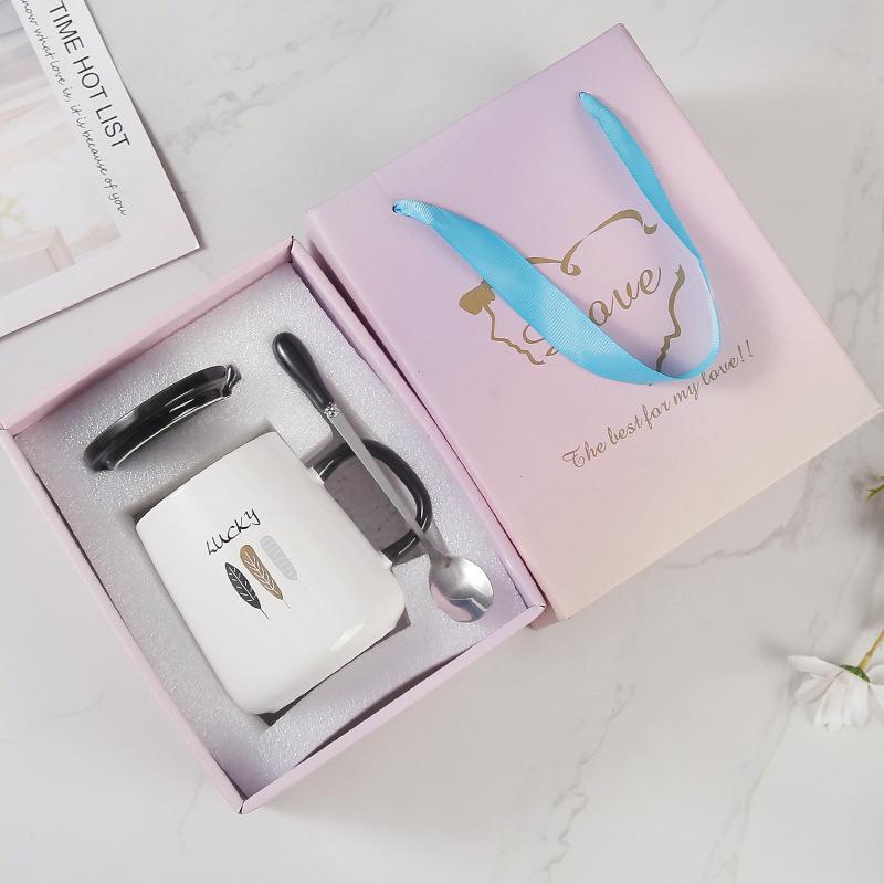 Taza de Estilo Nórdico con Tapa Cuchara Taza de Cerámica para Pareja Mujeres Creativa Hogar Oficina Desayuno Café Taza de Agua Hombres