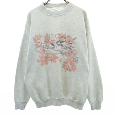 OLD 90s Bird Print Long Sleeve Sweat Trainer L Fleece-lined Bird Men's Used