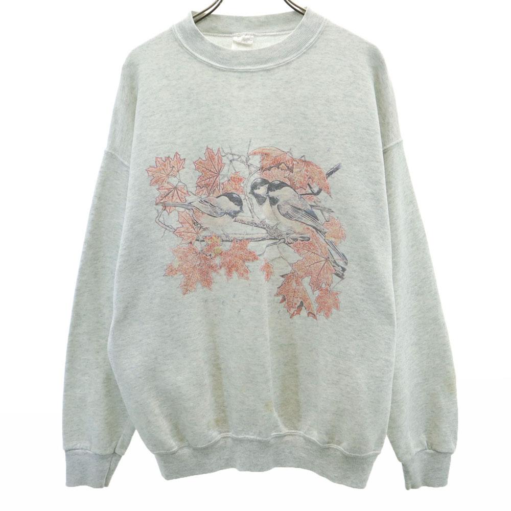 OLD 90s Bird Print Long Sleeve Sweat Trainer L Fleece-lined Bird Men's Used