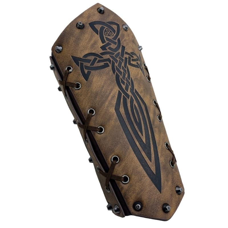 Medieval Wristband Men Cosplay Totems Embossed Bracer Gauntlet for Men Cosplay PU Wristband for Photoshoots and Stage