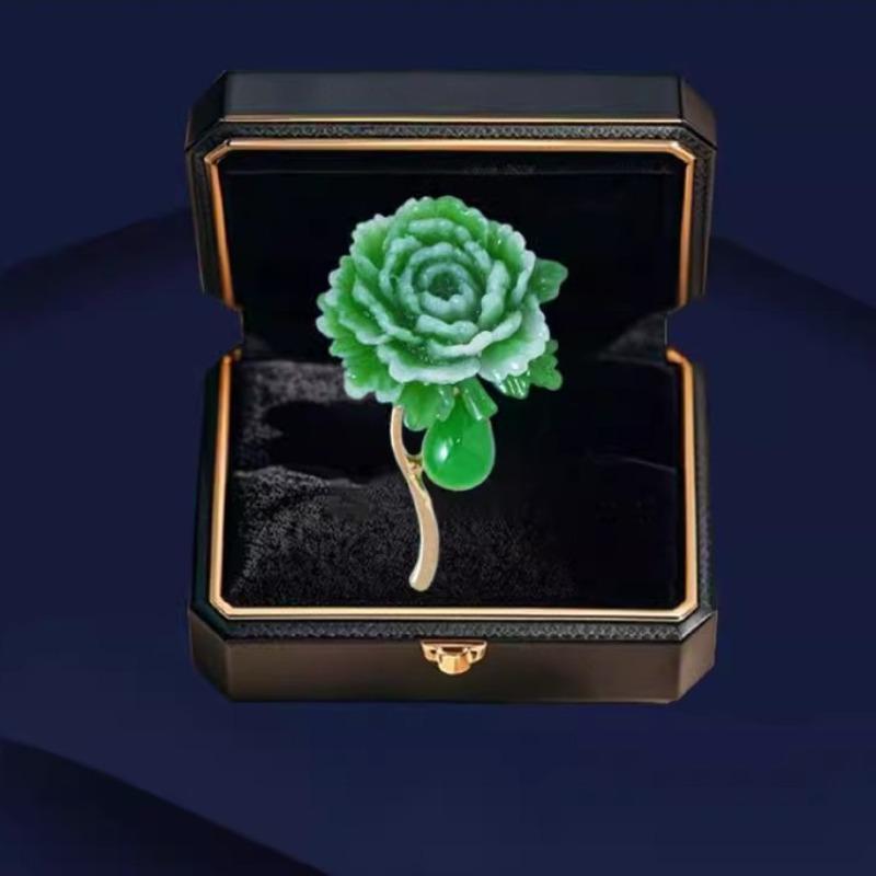 Green Peony Flower Brooches for Women Unisex Resin Stone Beautiful Plants Party Office Pins Charms Gifts