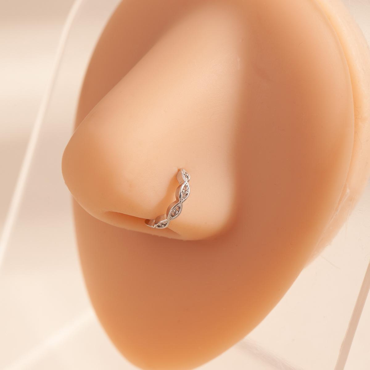 1Pcs Geometric rhombus zircon nose stud, metal wind square block trend, versatile and stylish nose stud