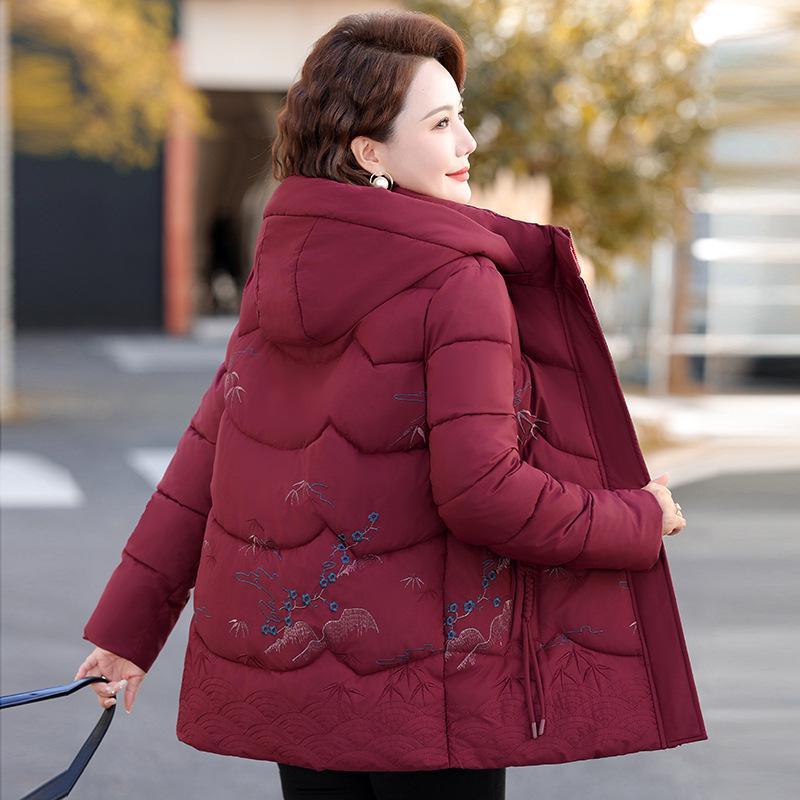 2025 Winter Velvet & Thickened Down Jacket for Elderly Women - Hooded, Warm, and Comfortable for Moms