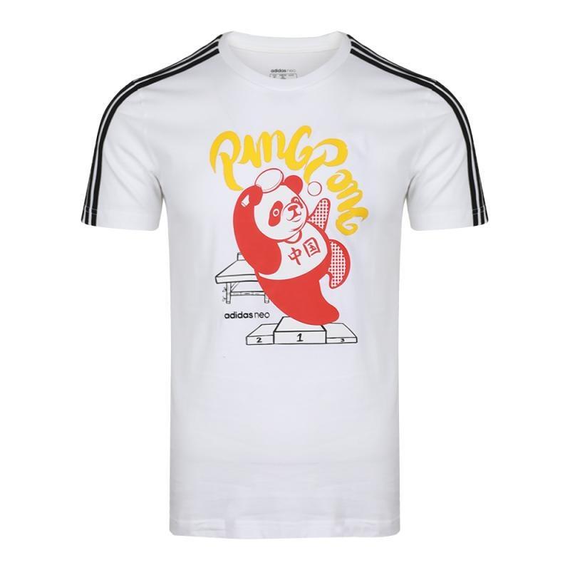adidas Neo Panda 3-Stripes Graphic T-Shirts White Red Men s GK1551 XL