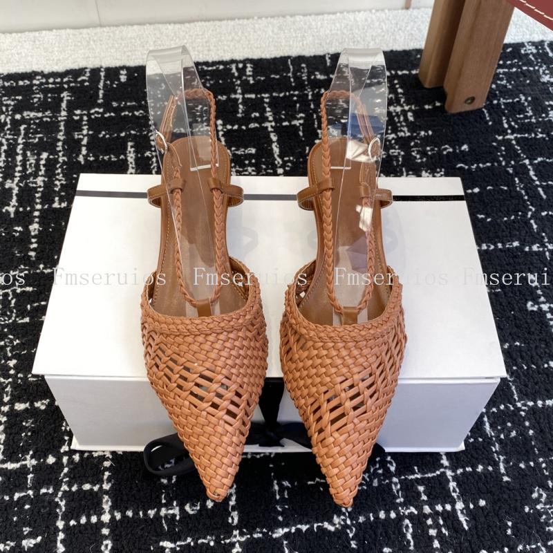 

Женские босоножки на низком каблуке Высокое качество Модный дизайн Элегантный каблук-шпилька Заостренный носок Плетеная сетка Ремешок с пряжкой Туфли для платья Летние 41 коричневый