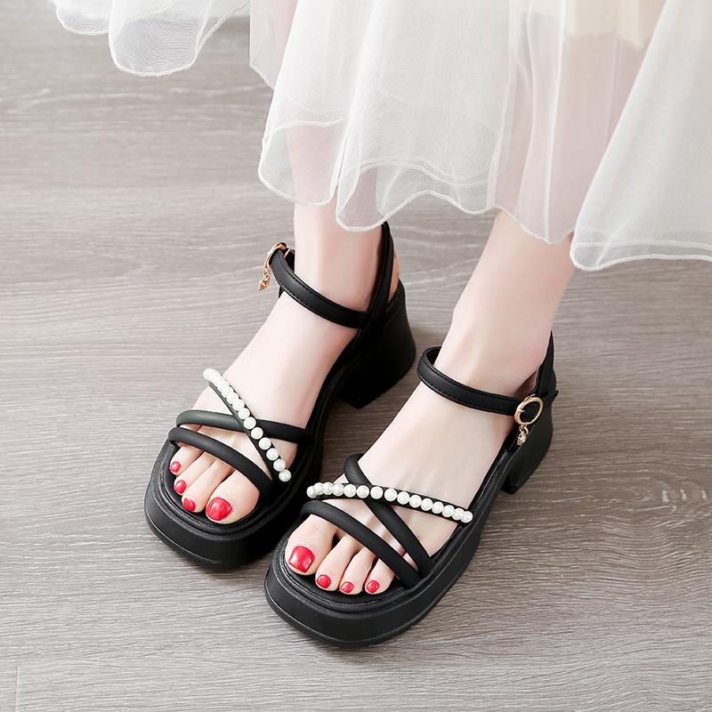 **Fashiable/Hot Selling Round Toe Banquet High-heeled Sandals for Women Summer New Elegant and Comfortable Pearl Toe Sandals