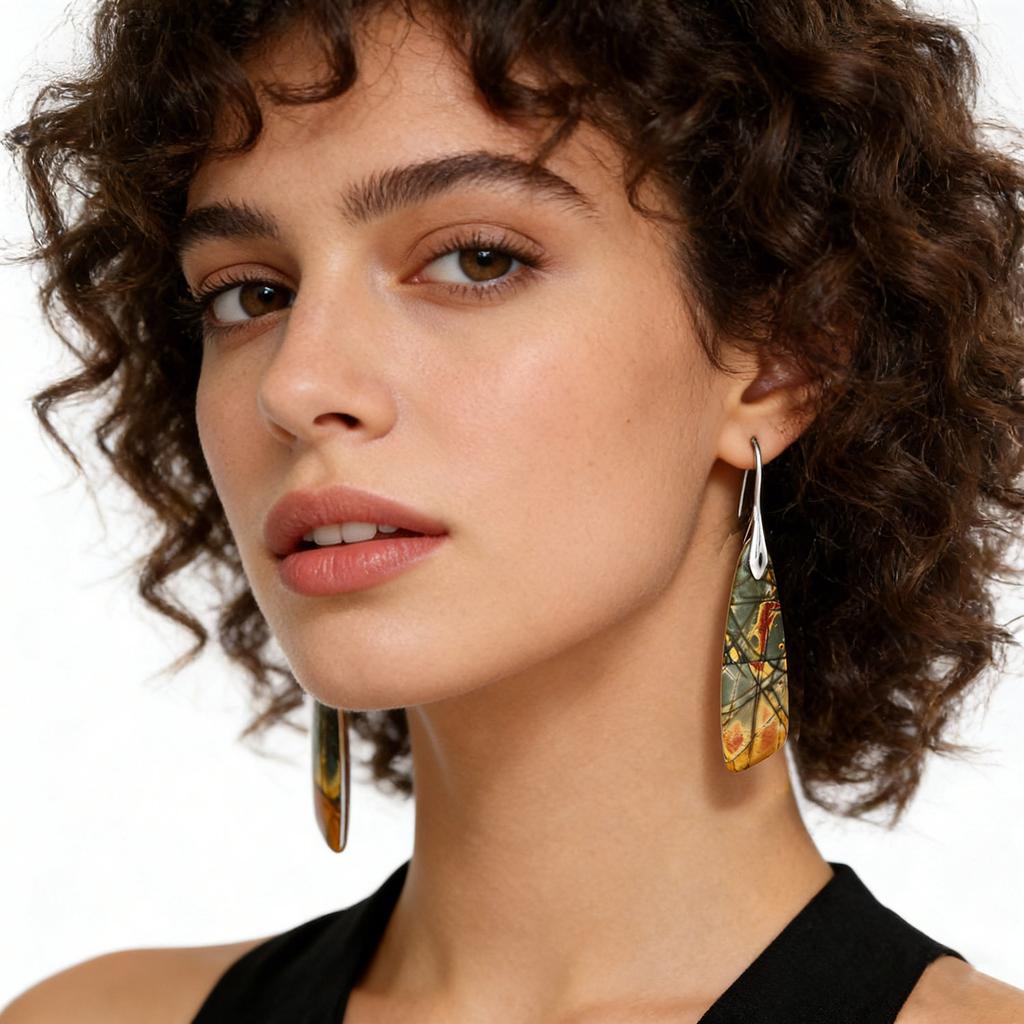 Luxury New Bohemian Emperor Stone Geometric Pendant Earrings Earrings European and American Popular Natural Stone Jewelry
