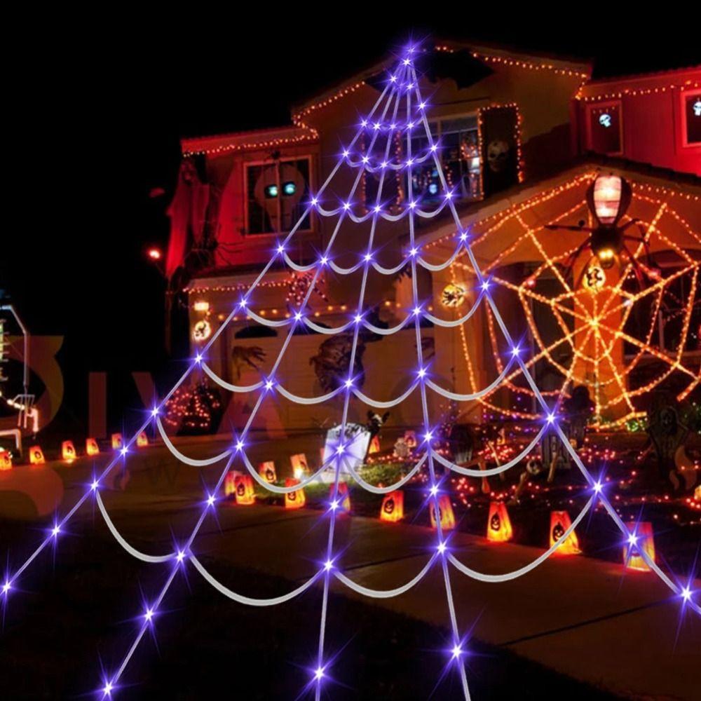 Glow Halloween Spider Web Lights Waterproof Scary Giant Spider Luminous Halloween Spider  Bar