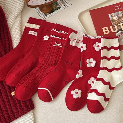 Knochenlose Tierkreisjahr Große Rote Neujahrssocken Kinder Schleife Holzohr Stoffetikett Trendy Mittelhohe Socken Glückssocken