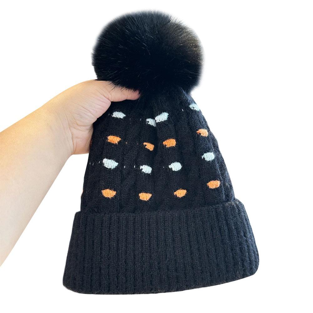 

Fashion Warm Winter Hat Thickened Plush Knitted Cap Casual Ear Protection Beanie Hats Women чёрный