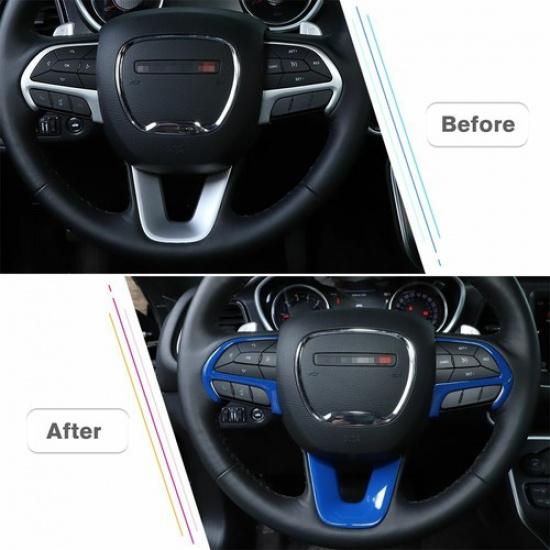 3X Blue Steering Wheel Frame Trim Decor Cover Bezels For Dodge Challenger 2015+