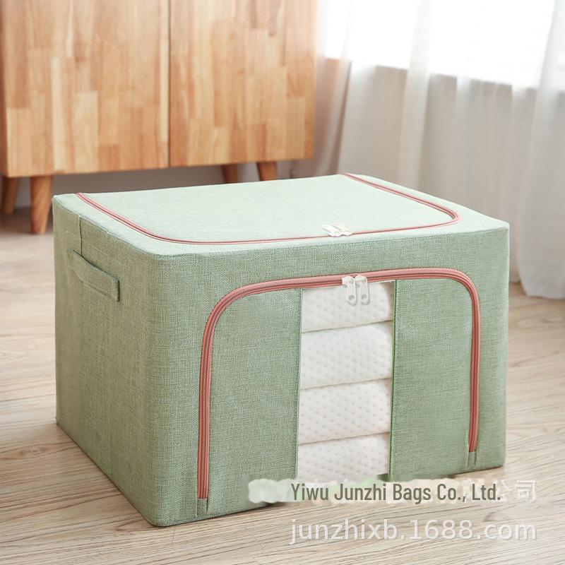 Coffre de rangement pliable en tissu avec cadre en acier et revêtement imitation lin imperméable
