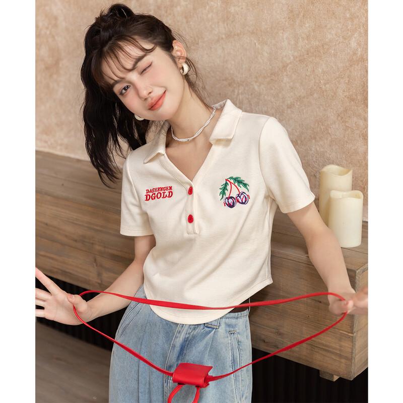 Mixiu Petite Korean Style Embroidered Polo T-Shirt S