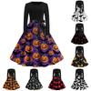 Robe trapèze décontractée à manches longues et col rond pour femme, coupe ajustée, imprimée Halloween
