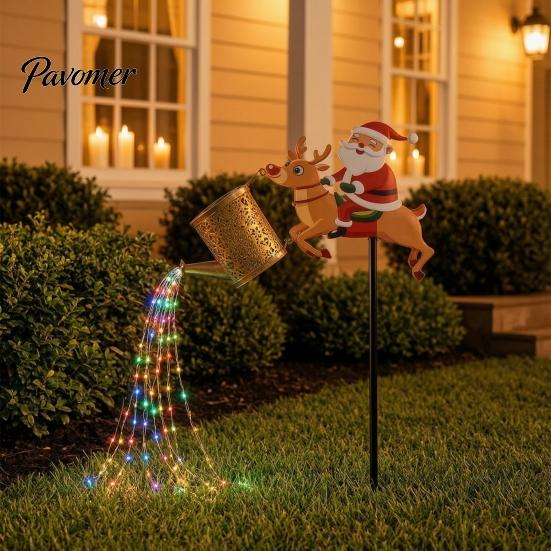 Solar Santa Watering Can Lights Light, Christmas Garden Stake Outdoor Decorative LED Pathway Light for Festive Front Yard Lawn Patio Decor Energy