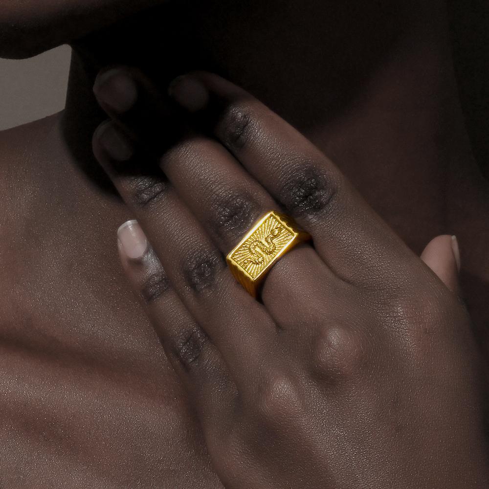 MamacitaSlay Vintage 316L Stainless Steel Square Snake Ray Pattern Rings 18K Gold Plated Waterproof Jewelry Woman Luxury Jewelry