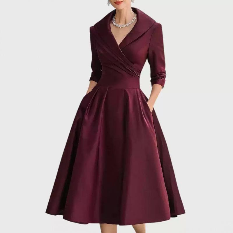 European Autumn 2025 Long Sleeve High Waist Lapel Dress