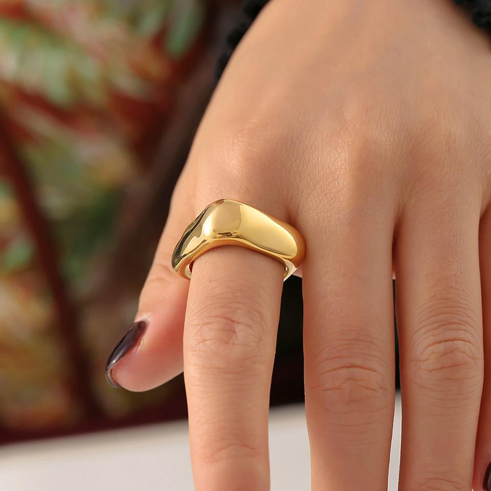 Minimalist Square Shape Stainless Steel Ring For Women 18k Gold Plated Waterproof Women's Rings  Couples Jewelry Gift