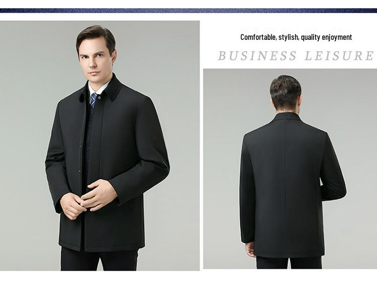 Men's Winter Down Jacket: White Duck Down, Middle-Aged, Thickened, Detachable Liner, Lapel, Warm Coat.