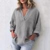 Women's Fashion Casual Cotton Linen V-Neck Long Sleeve Pullover Top