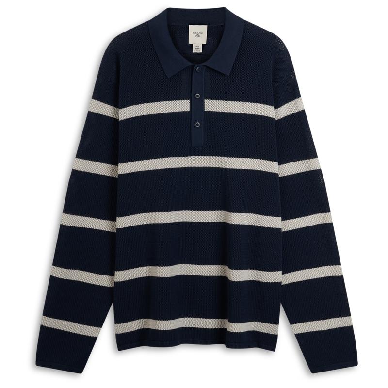 

Calvin Klein Striped Textured Polo Neck Long Sleeve Knit Top Men tops 4LB388G M