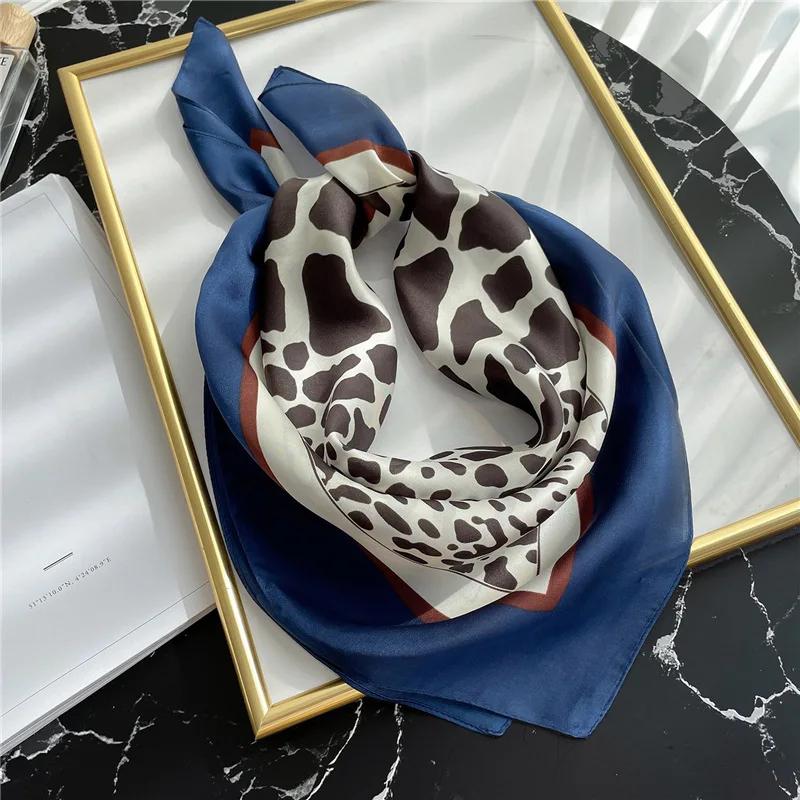 New Leopard Print Square Scarf Women's Imitation Silk Scarf Casual Versatile Decoration Small Neck Scarf 70CMx70CM