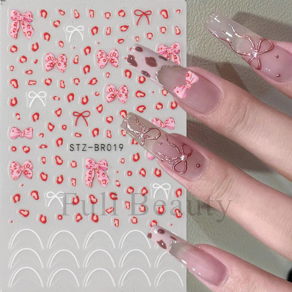 Nail Art Sticker, Leopard Print, Ballet Style, Pink Bow, French Line, Thin And Tough Nail Sticker.