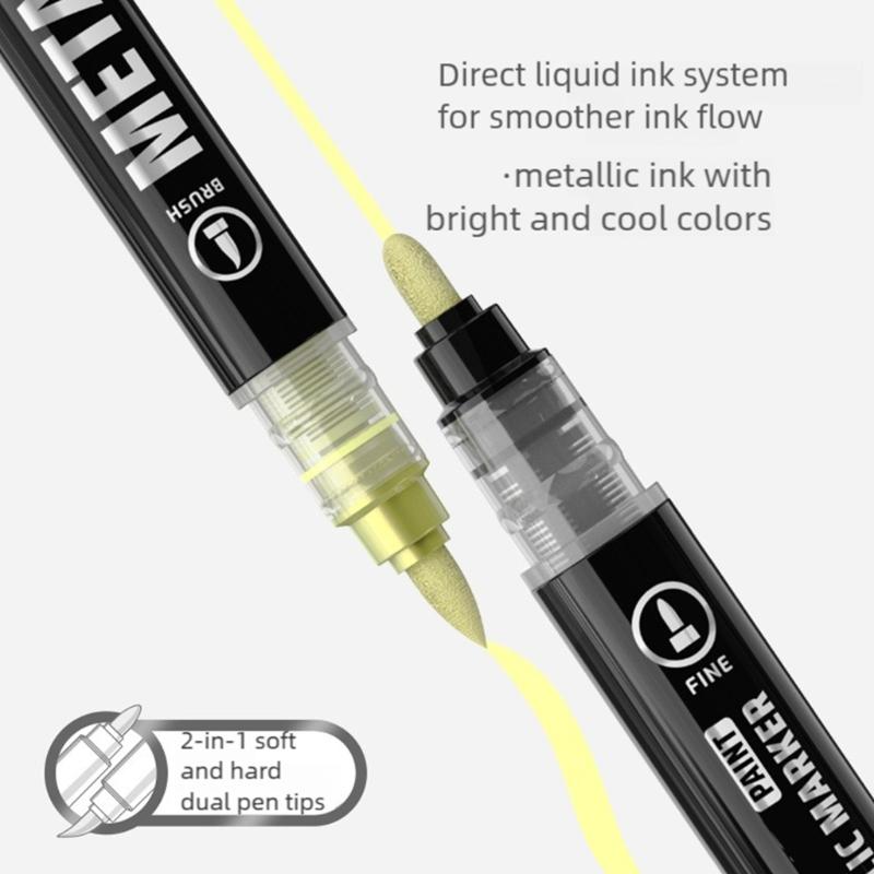 Double Ended Acrylic Marker Metallic Paint Pen for Painting On Paper Wood Fabric Metal Stone Card Making Scrapbooking