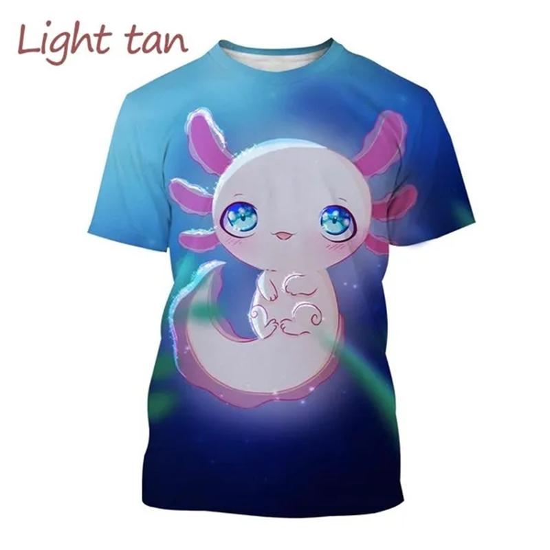 Hot Sale New Axolotl 3D Printed T-shirt Personality Animal Unisex Comfortable Round Neck Print Streetwear Tops Men Women Tees