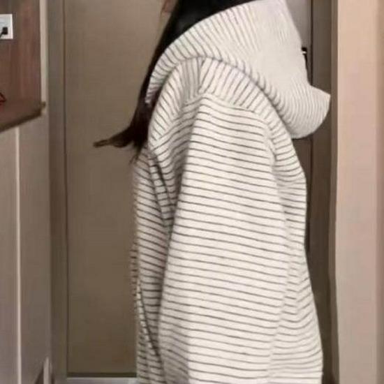 Damen gestreifter Reißverschluss Hoodie Cardigan - Koreanischer Stil, Frühling/Herbst 2026