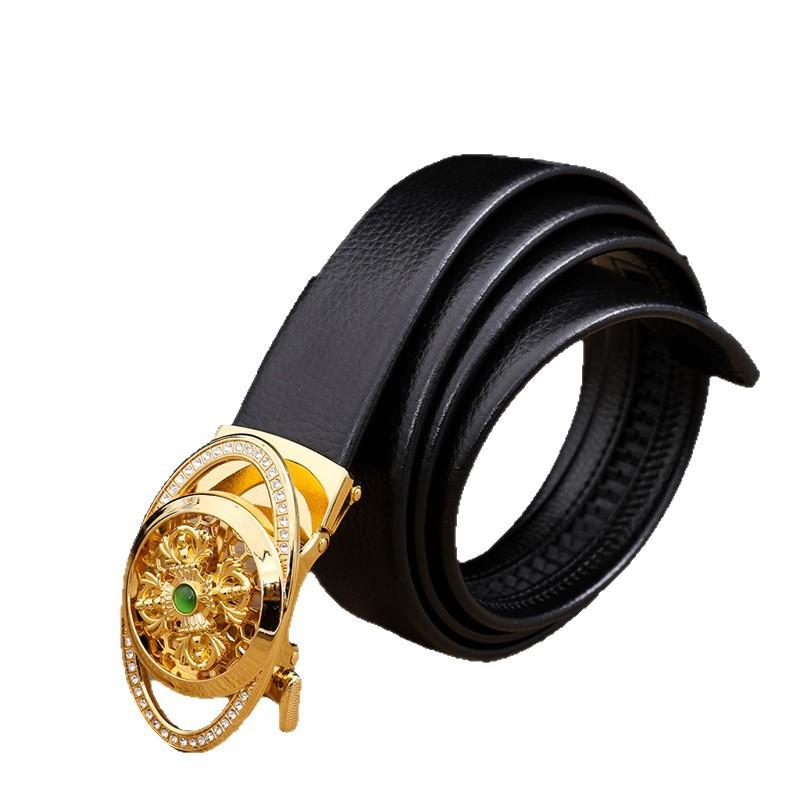 Men's Jade Belt Men's Automatic Buckle Belt PU Leather Gem Agate Hetian Jade Trousers Belt