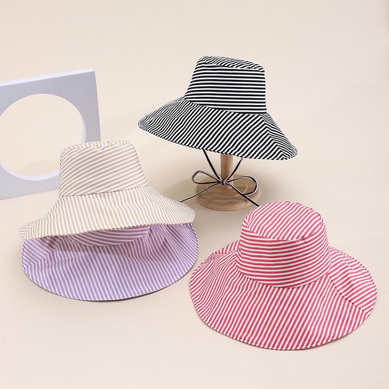 Bucket Hat Women Spring Summer Striped Foldable Printing Wide Brimmed Sun Hat Outdoor Casual Travel Sun Hat Lady