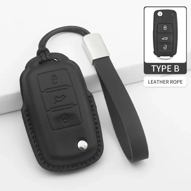Car Key Cover For VW Volkswagen MK7 Golf 7 Passat Tiguan MK2 For SEAT Ateca Leon FR 2 PU Car Key Protector Shell Accessories