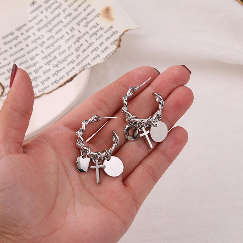 

Элегантные модные крестики для женщин и девушек в стиле панк, подвесные серьги-подвески, геометрические серьги-цепочки, серьги-кольца серебряный