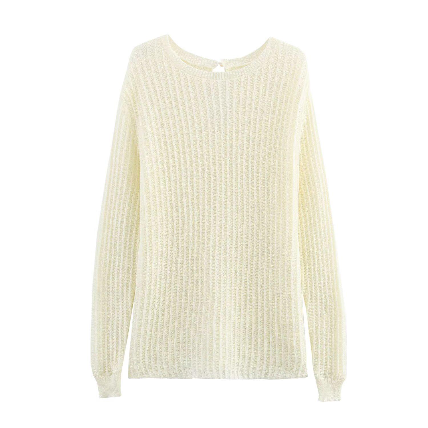 

Весна 2025 Европейско-американский стиль Свободный трикотажный свитер с длинным рукавом и поясом для женщин Medium слоновая кость