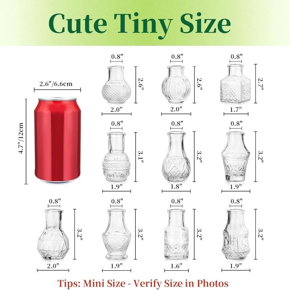 10PCS/SET Retro Relief Mini Glass Vase Crystal Clear Flower Vase Small Vase Set  Desktop Ornament
