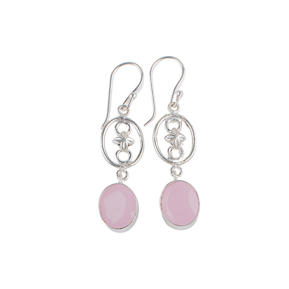 Rose Chalcedony Gemstone 925 Sterling Silver Jewelry Handmade Earrings 2.00" EE-17-13
