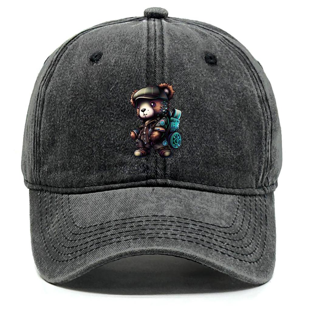 Handsome Bear Print Adjustable Sun Hat, Animal Flat Cap Simple Breathable Adjustable Strap Fit Snapback Baseball Hat