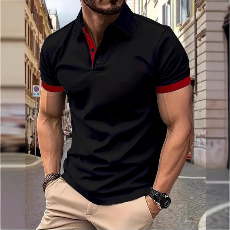 Men's Polo Shirt Short Sleeve Casual Slim Fit Color Blocking T-shirts England Style Streetwear Polos Men's Tops Tees