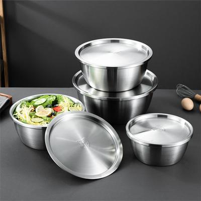 Stainless Steel Salad Bowls with Lid Fruit Vegetables Soup Bowl Tableware Cream Egg Mixer Food Container Kitchen Cooking Tools